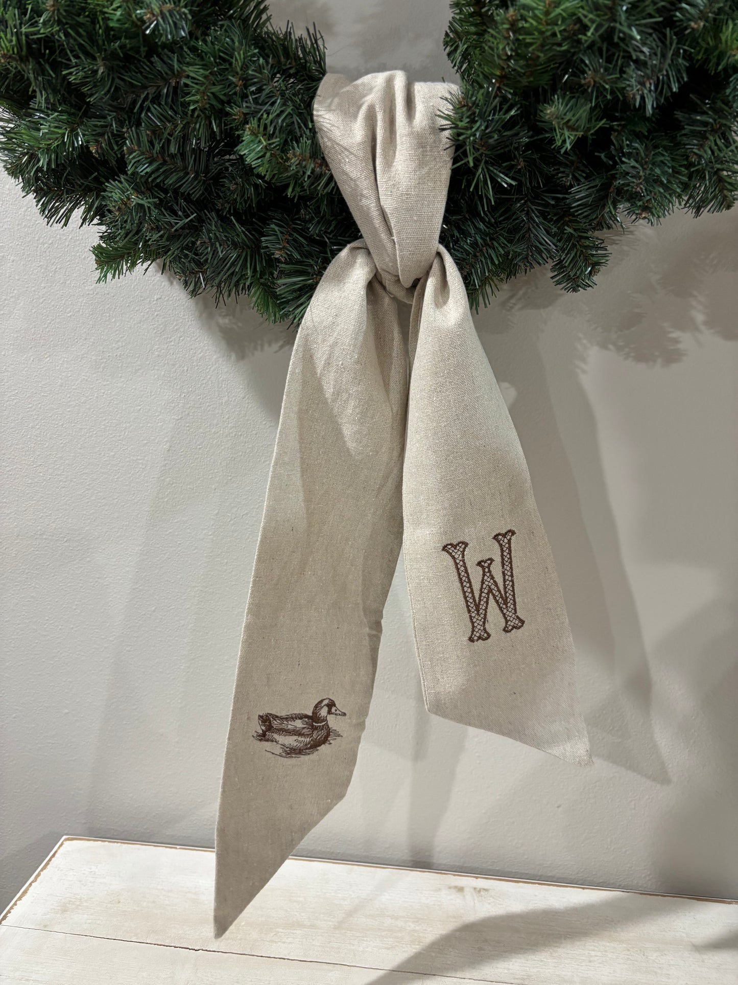 Duck Embroidered Tan Initial Wreath Sash
