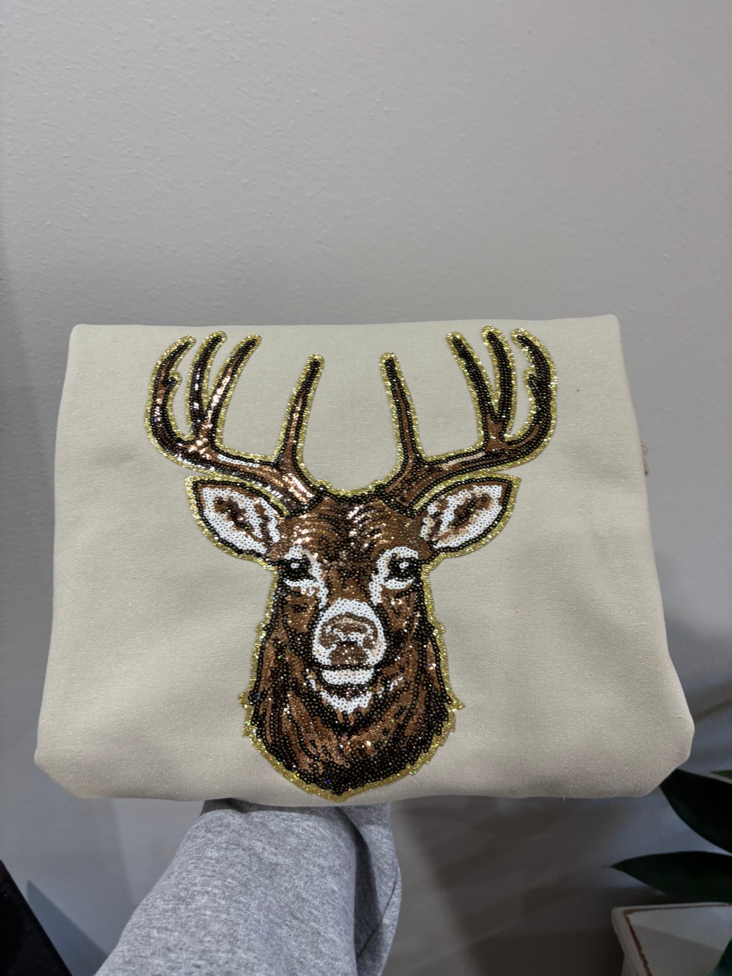 Deer Sequin Sweatshirt Sand