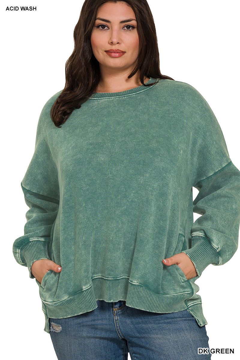 Dark Green Zenana Plus Sweatshirt