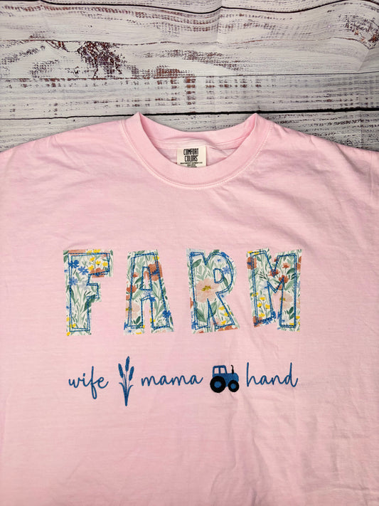 Farm Wife Mama Hand  Tshirt Pink