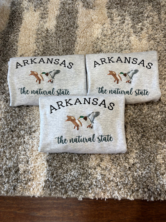 Arkansas Natural State Ducks Embroidered Sweatshirt