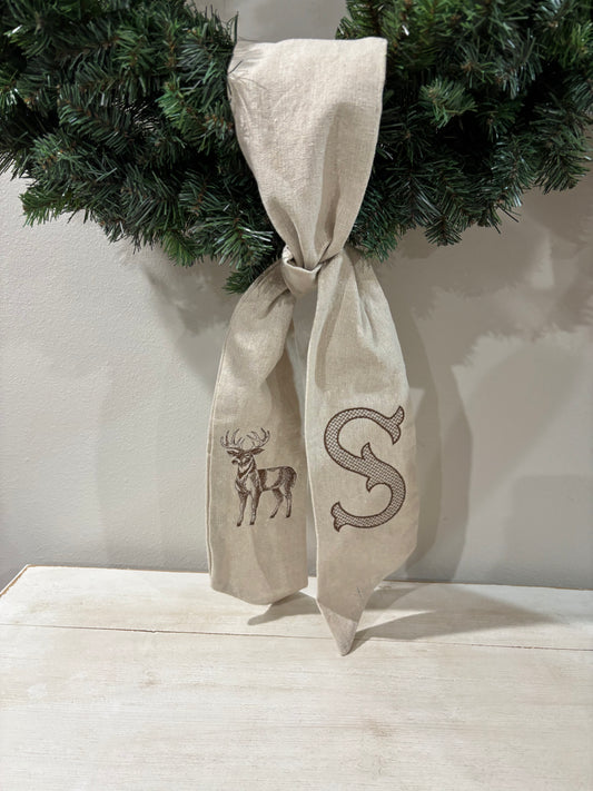 Deer Embroidered Initial Wreath Sash