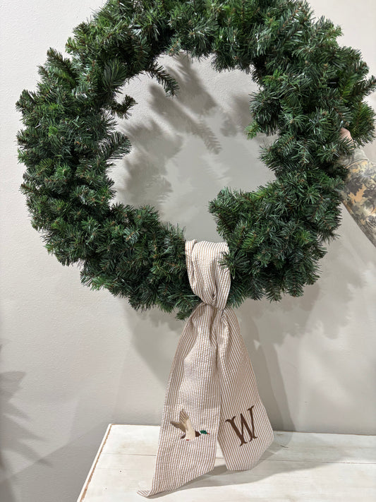 Brown Striped Duck Initial Embroidered Wreath Sash