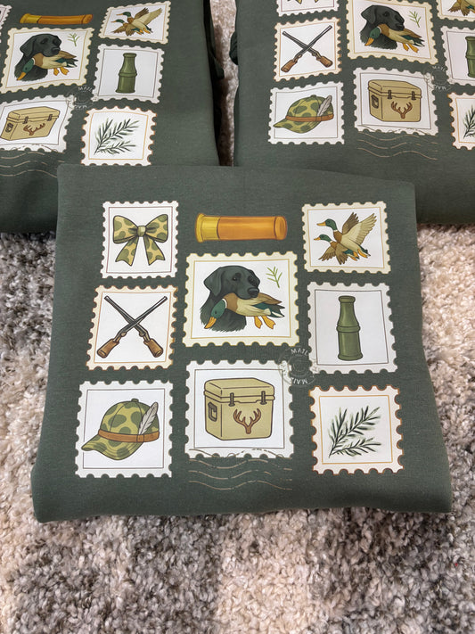 Duck Stamps Printed Green Sweatshirt