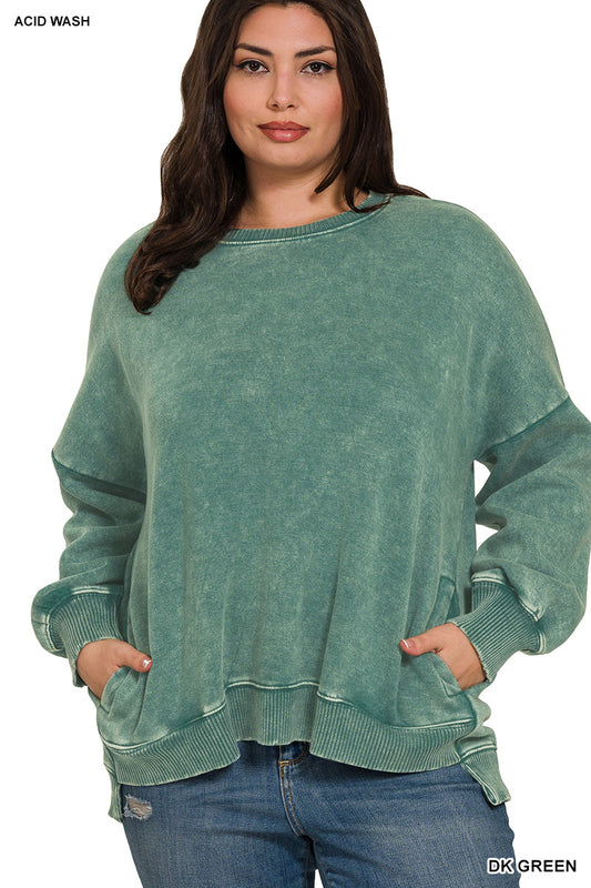 Dark Green Zenana Plus Sweatshirt
